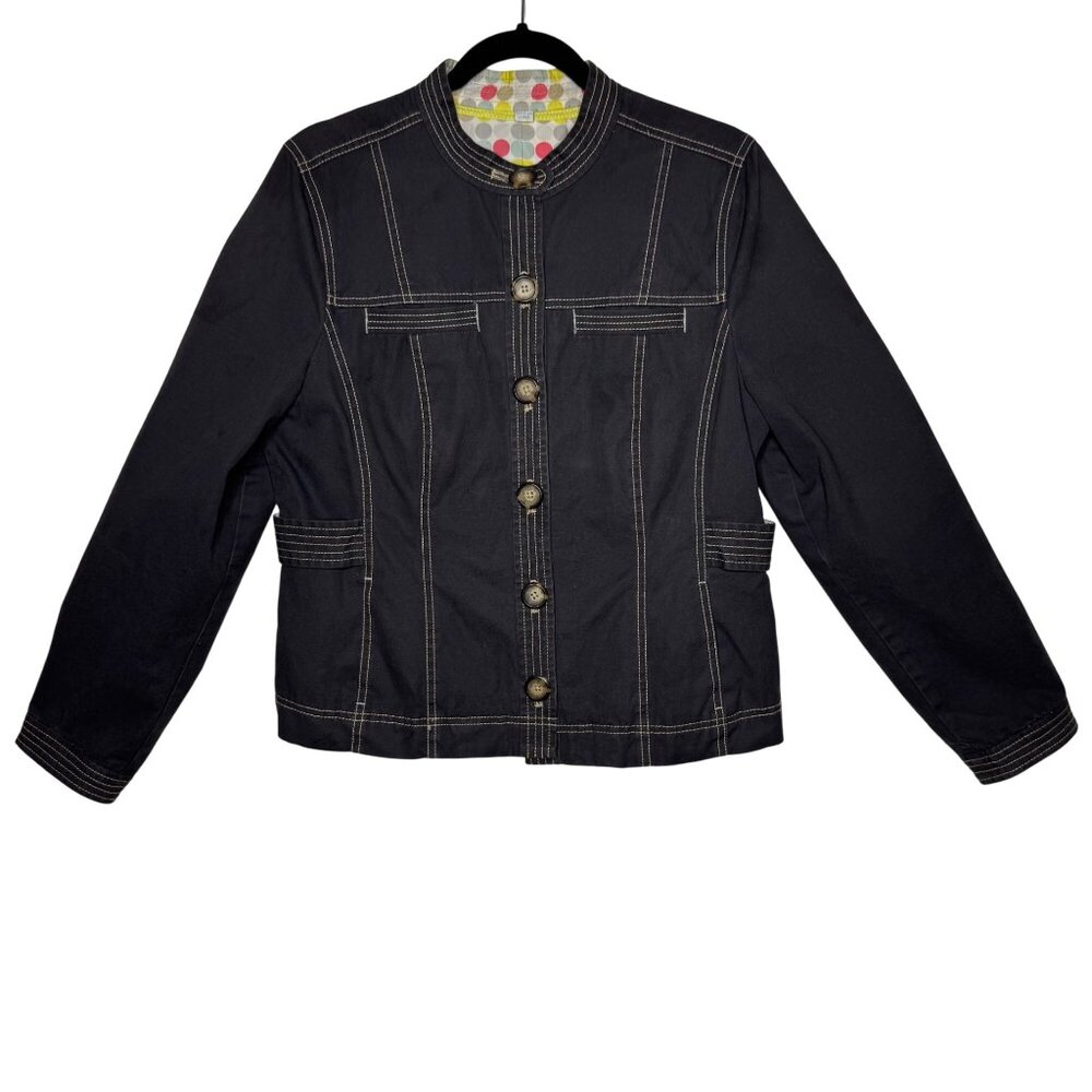 Y2K Boden Charcoal Gray Canvas Contrast Stitching Casual Blazer Women's Size 10